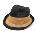 Close-up of two-tone woven straw fedora hat featuring black and natural tan fiber textures - M (56-58cm) / Black & Khaki