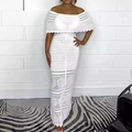 Abito lungo bianco all'uncinetto con spalle scoperte e coulisse in vita elasticizzata - XS / Bianco