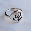 Creative silver polished ring featuring a funny doodle stickman middle finger design - Size 7 (Ring) / Silver