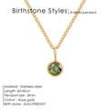 Rose gold stainless steel necklace with 8mm round green peridot August birthstone charm - August Light Green - Rose Gold