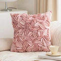 Pink 3D floral petal throw pillow cover on a beige sofa with a cozy cream blanket - Pink Full Leaf Square (Cover Only)