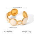 Detail view of a gold plated open heart ring with white drip oil inlay and size specs - Gold Circular Creamy White Inlaid Ring (HC-R30405)