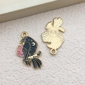 DIY Raven and Rose Halloween alloy pendant with black enamel finish for jewelry making - Left Flower Crow