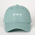 Detail of mint green cotton baseball cap featuring white palm tree embroidery - One Size / Mint Green (White Coconut Tree)