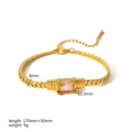 18K gold plated stainless steel bracelet with square pink zircon and measurement details - Pink Zirconia Snake Chain Bracelet (TB5047-PK)