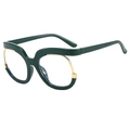 Gafas de moda Y2K de montura grande en verde oscuro con detalles metálicos dorados - Verde Hierba