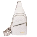 Minimalist white quilted chest bag with adjustable strap and golden hardware - Style 4 White