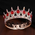 Corona da sposa barocca con gemme rosse a goccia e cristalli in oro rosa - Oro Rosa + Gemma Rossa + Strass AB