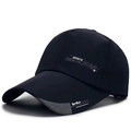 Black quick-dry sports baseball cap with printed letters and stylish grey brim stitching - Navy Blue Full Fabric