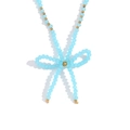 Sky blue crystal beaded necklace with golden metal accents and bow design - Light Blue Jade Material