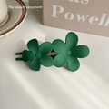 Matte green floral hair claw clip for women featuring a double flower design - Green