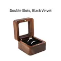 Portable walnut wood ring box with double slots and black velvet lining for jewelry - Black-Double Slot-Window Lid