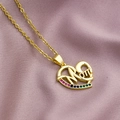 Golden heart Mom pendant necklace with colorful cubic zirconia on purple fabric - Hollow Heart Mom-Multicolor Zircon Bottom