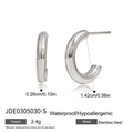 Silver stainless steel C-shaped textured earrings with dimension and weight details - Silver Smooth C-Shape (JDE0305030-S)