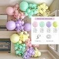 Macaron pastel balloon arch kit in pink, mint, purple and yellow with floral accents - Macaron Floral Decor Style (Set 024)