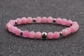Handmade 6mm pink jade beaded stretch bracelet with polished silver metal accent bead - 6MM Pink
