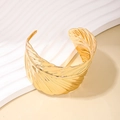 Minimalist gold feather-shaped open bangle with realistic leaf texture in titanium steel - 1089-Realistic Feather Folded Cuff