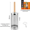Portable stainless steel rolling BBQ grill cage with wooden handle and size dimensions - Small with Wooden Handle (with Hook)