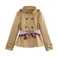 Klassieke kaki korte double-breasted trenchcoat met stijlvolle gestreepte sjaalriem - XS / Khaki