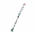Detail of a rainbow metal spiral hair ring with natural green stone beads on white background - Green Long 1pc 9#
