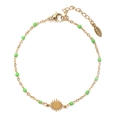 Detail of gold stainless steel bracelet with green beads and sun charm pendant - Grass Green