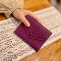 Slim genuine leather wallet for women in litchi grain purple with envelope closure - Anemone Purple