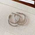 Silver large textured hoop earrings for women with double ring minimalist metal design - 102# Silver Earring Post - Silver - Round