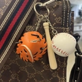 Mini baseball keychain with orange glove and wooden bat accessory for handbag - 3.5CM White Ball Orange/Black