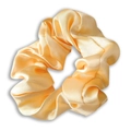 Champagne yellow satin silk scrunchie with soft glossy finish and pleated fabric design - Light Yellow