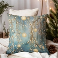 Blue Christmas pillow cover with gold Santa print on white fabric with pine cones - TQDS68-2(Blue Background Gold Print)