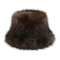 Detailed texture of thick dark brown plush fur on a stylish warm bucket hat - M (56-58cm) / Black Brown