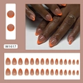 Pink French press-on nails with bright orange tips and glossy oval-shaped finish - W1617 Orange Red French