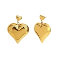 Pendientes de doble corazón en acero inoxidable con baño de oro de 18 quilates - Dorado