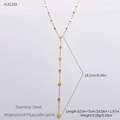 Collana lunga a Y in acciaio inossidabile placcato oro 18k con elementi in zircone - Stile Zirconia a Disco Rotondo (XL31203)