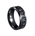 Black titanium steel ring with Celtic knot rune engraving in a smooth flat surface - US 6 / Black Style 2