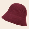 Women's minimalist burgundy ribbed knit bucket hat for autumn and winter seasons - Burgundy