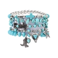 Detail of bohemian turquoise beaded bracelet set with silver cow skull and howdy pendants - SY0262-1/Sky Blue Silver Bull Head Charm