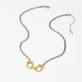 Two-tone silver snake chain necklace with gold interlocking bit pendant in a minimalist style - Horsebit Design (SD1723)