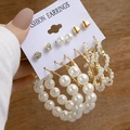 Détail du lot de 6 paires de boucles d'oreilles géométriques dorées avec perles et strass - Ensemble Coeur Strass Perle (Z09)