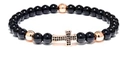 6mm matte black beaded bracelet featuring a rose gold micro-pave zircon cross charm - Rose Gold Shiny Stone