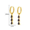 Gold hoop earrings with three dangling black teardrop gems, 2.89cm height size guide - Gold Triple Drop Black Gemstone Style