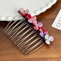 Elegant silver hair comb with gradient pink and purple flowers and diamond accents - Pink