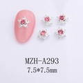Macro detail of 7.5mm star alloy nail charms with pink rhinestones for DIY nail art - Silver Base With Pink Rhinestone Pentagram (A293)