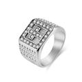 Anello hip hop in acciaio inossidabile argento con croce e zirconi quadrati full - 13# / Color Acciaio