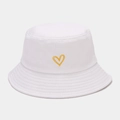 Detail of yellow heart embroidery on white cotton canvas sun hat with stitched brim - M (56-58cm) / White