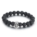 Matte black agate beaded bracelet with silver skull charm for men on elastic cord - 10mm Matte Black Agate Skull Style (KB70681-BD)