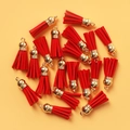 DIY colorful red suede fringe tassels with golden metal caps for keychain pendants - Red