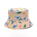 Beige vissershoed met kleurrijke dinosaurusprints voor strand en outdoor activiteiten - M (56-58cm) / Roze