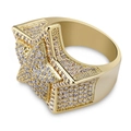 Hip-hop gold plated pentagram star ring with sparkling cubic zirconia pavé setting - US 7 / Gold (Thick Pentagram)