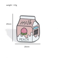 Detail view of pink peach milk carton enamel pin showing size dimensions 29mm and 26mm - Peach Style (XZ3351-6)